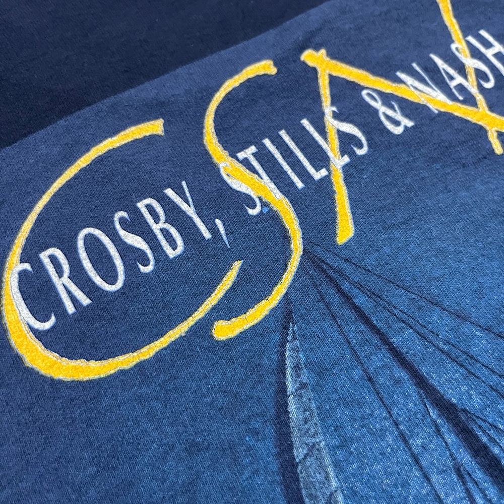 🎸 '94 Crosby, Stills, Nash Band Wooden Ships Lyrics Extreme Vintage Navy Lyric T - Picture 15 of 15